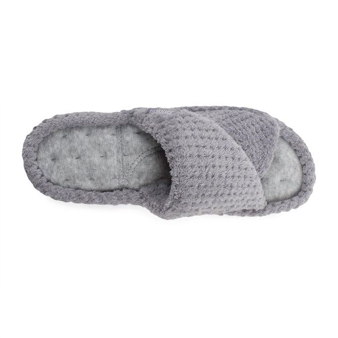 Isotoner Ladies Popcorn Turnover Open Toe Slippers Pale Grey Extra Image 4